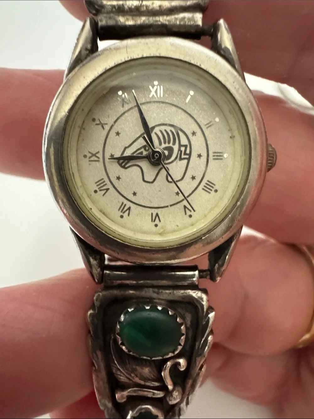 Richard Begay Navajo Sterling Watch Tips W/ Malachite Non-Working Watch Parts